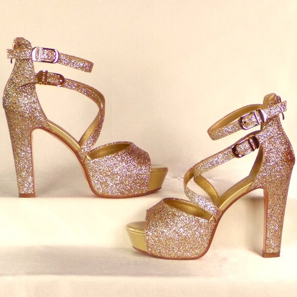 IDIFU size 8 glittery gold ultra-high-heel platform party sandals - Picture 1 of 15